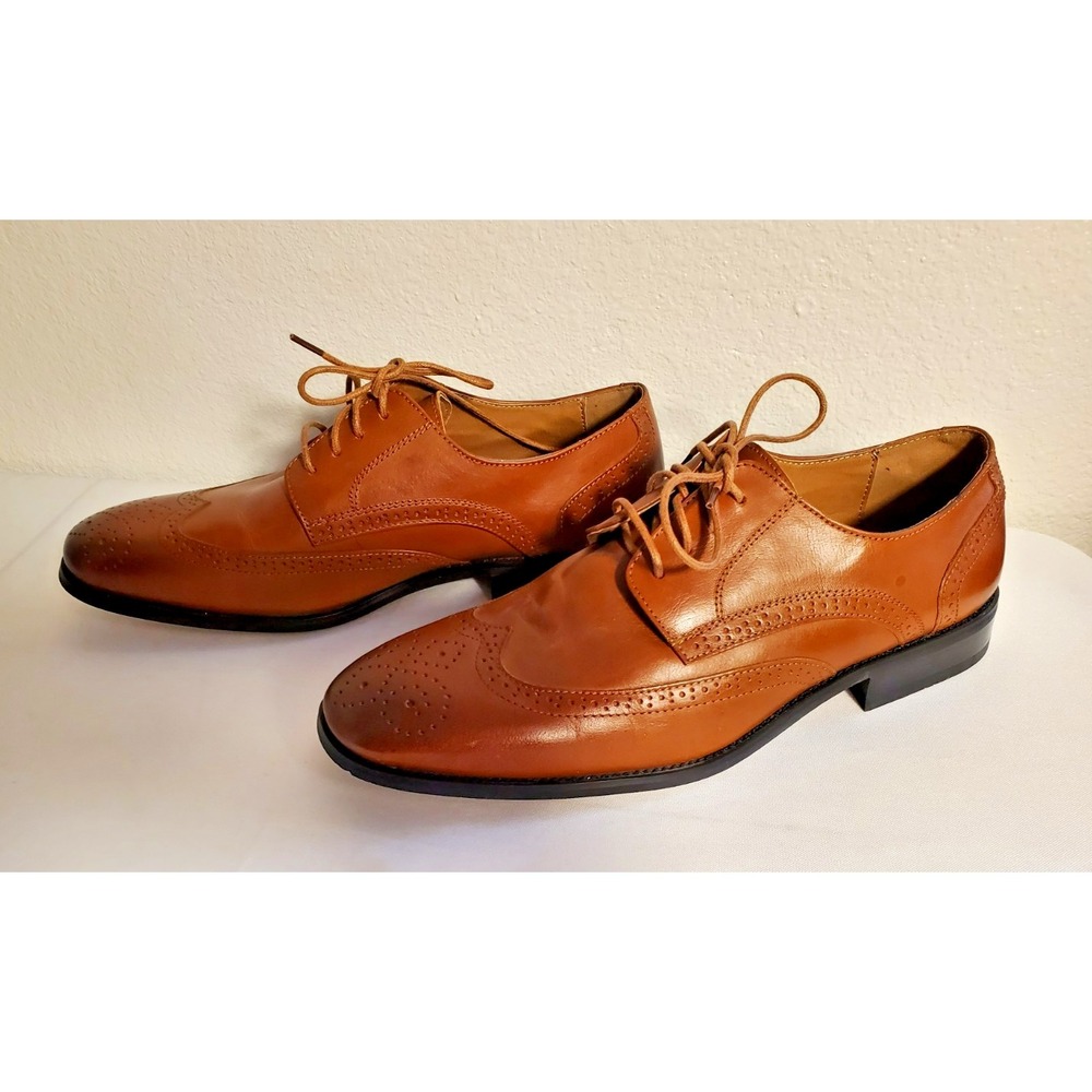 La Milano Mens Size 11 Brown Genuine Leather Wingtip Oxford Shoes F590